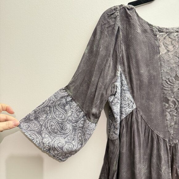 gimmicks bke Woman's Medium Patch Work Bohemian Hippie Peasant Lace Flowy Top - Picture 8 of 8